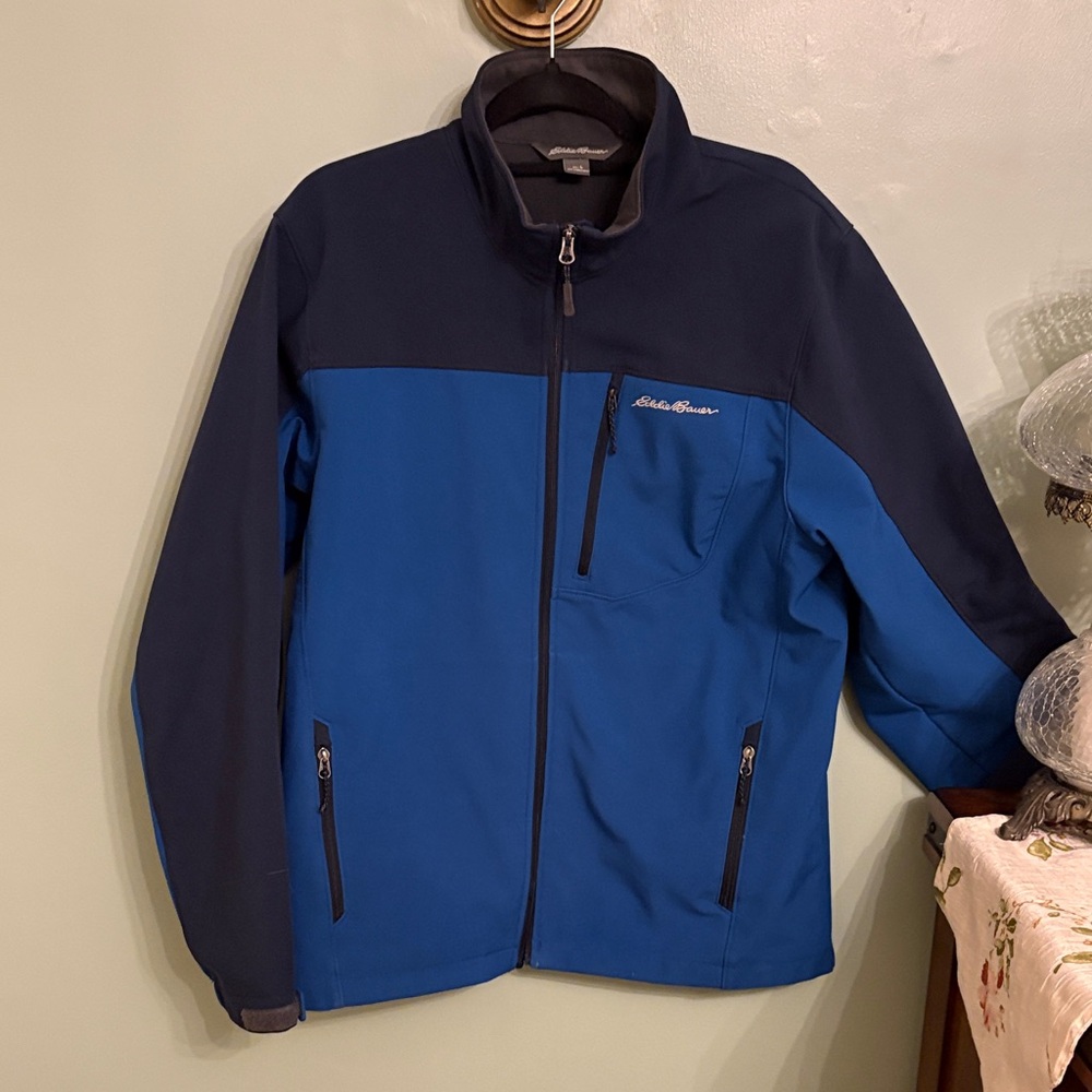 Eddie Bauer Men’s L Softshell Jacket Blue Full Zip Lightweight Outdoor